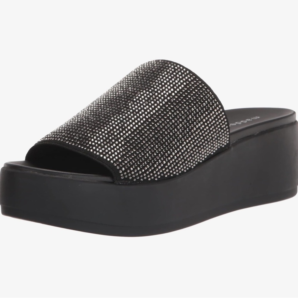 MADDEN GIRL Black Rhinestone Slide Platform Sandal - Women